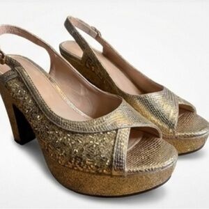 Gold Women's Slingback Platform Heels - Elegant Evening Shoes